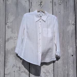 Dressbarn Coastal Beachy 100% Linen Button Down Shirt Cream Women's XL